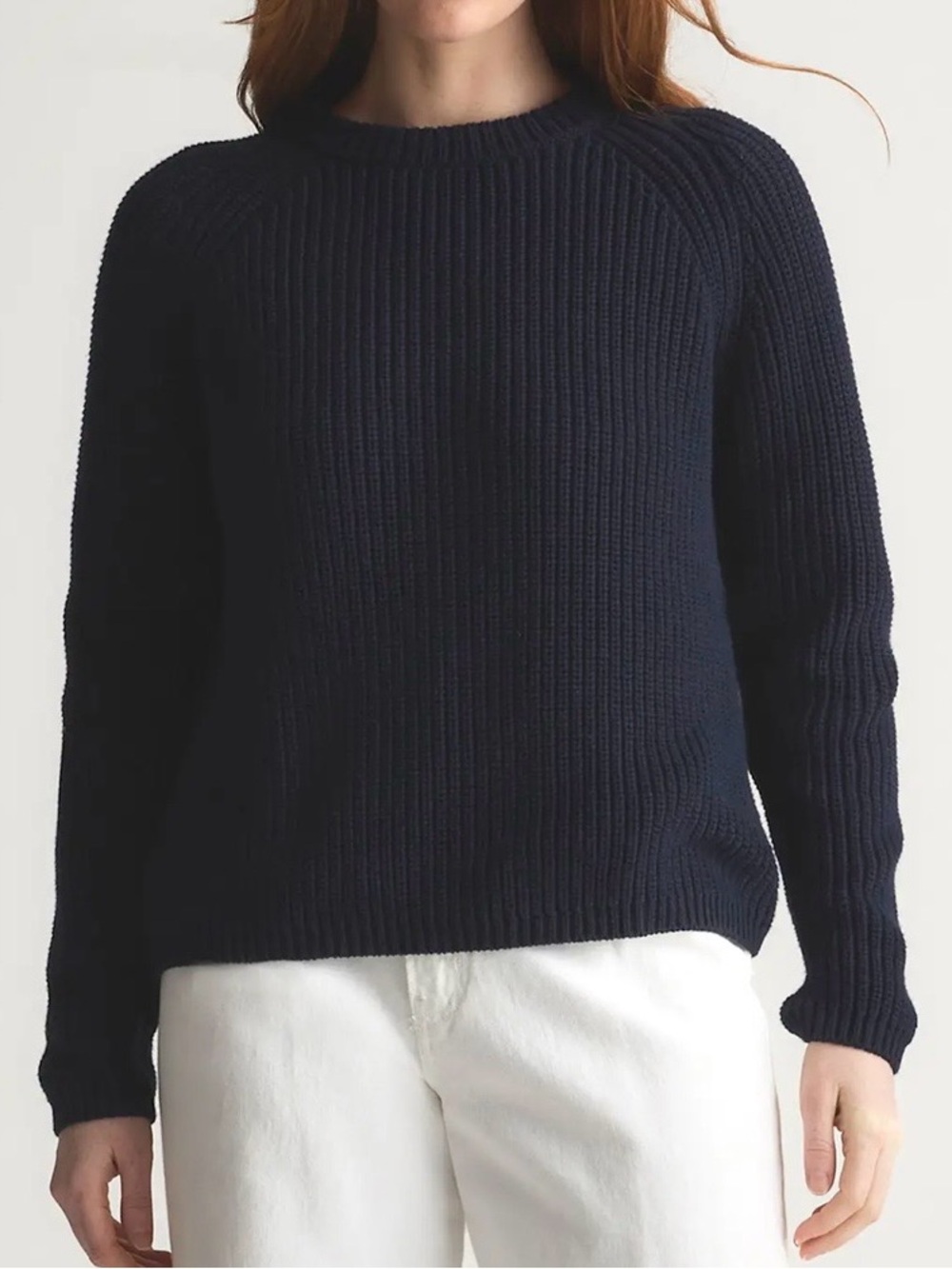 Quince Fisherman Knit Sweater Small Navy Organic Cotton Ribbed Crewneck Coastal